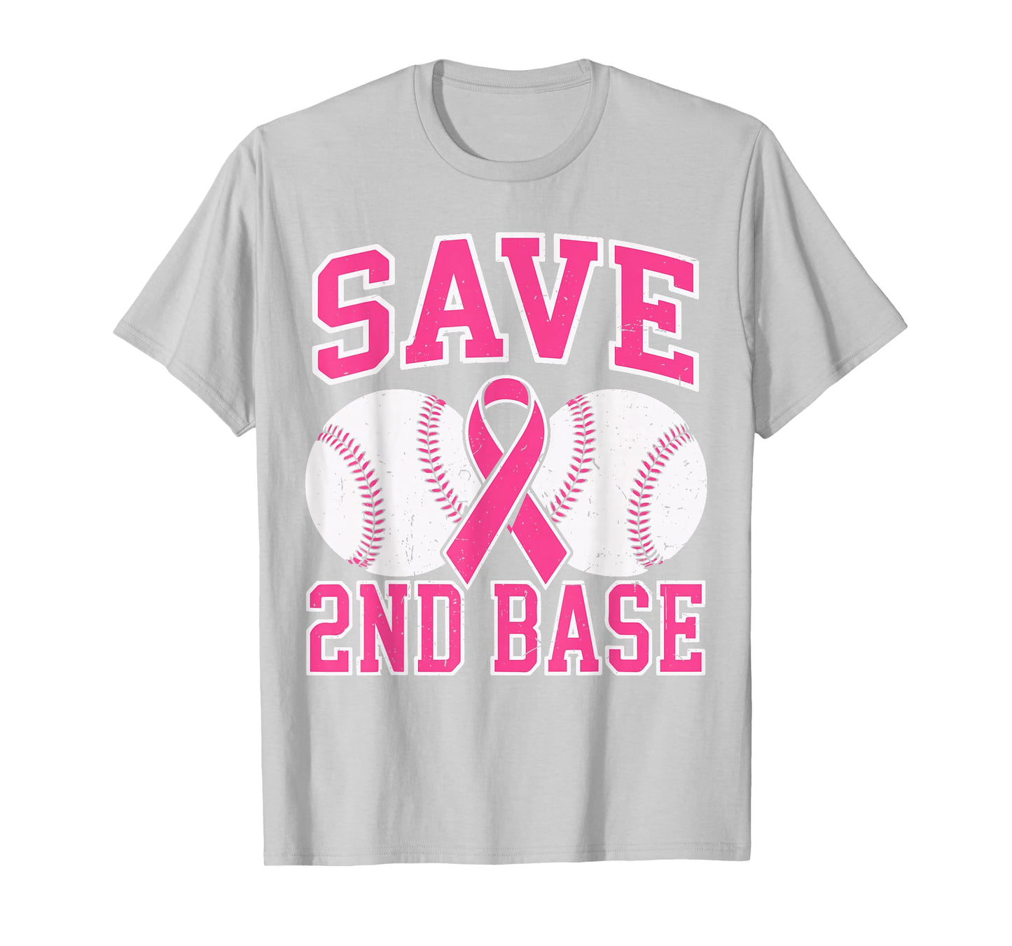 Save Second 2nd Base Baseball Breast Cancer Awareness Funny T-Shirt