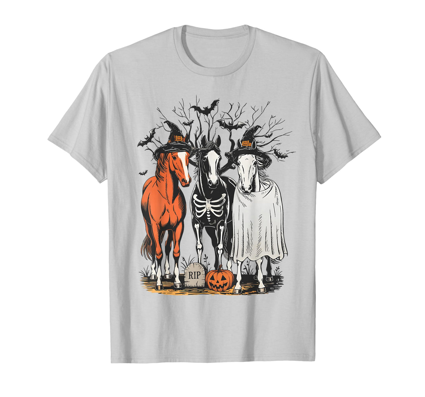 Retro Halloween Horse Skeleton Witch Costume Spooky Season T-Shirt