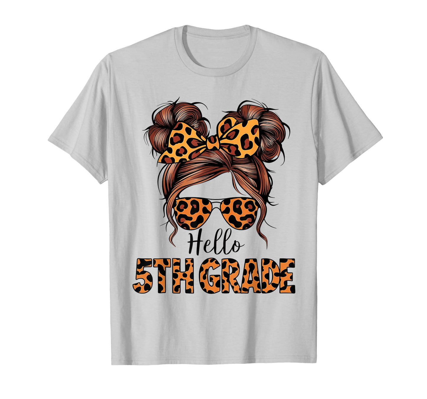 Hello 5th Grade Messy Hair Bun Girl Back To School First Day T-Shirt