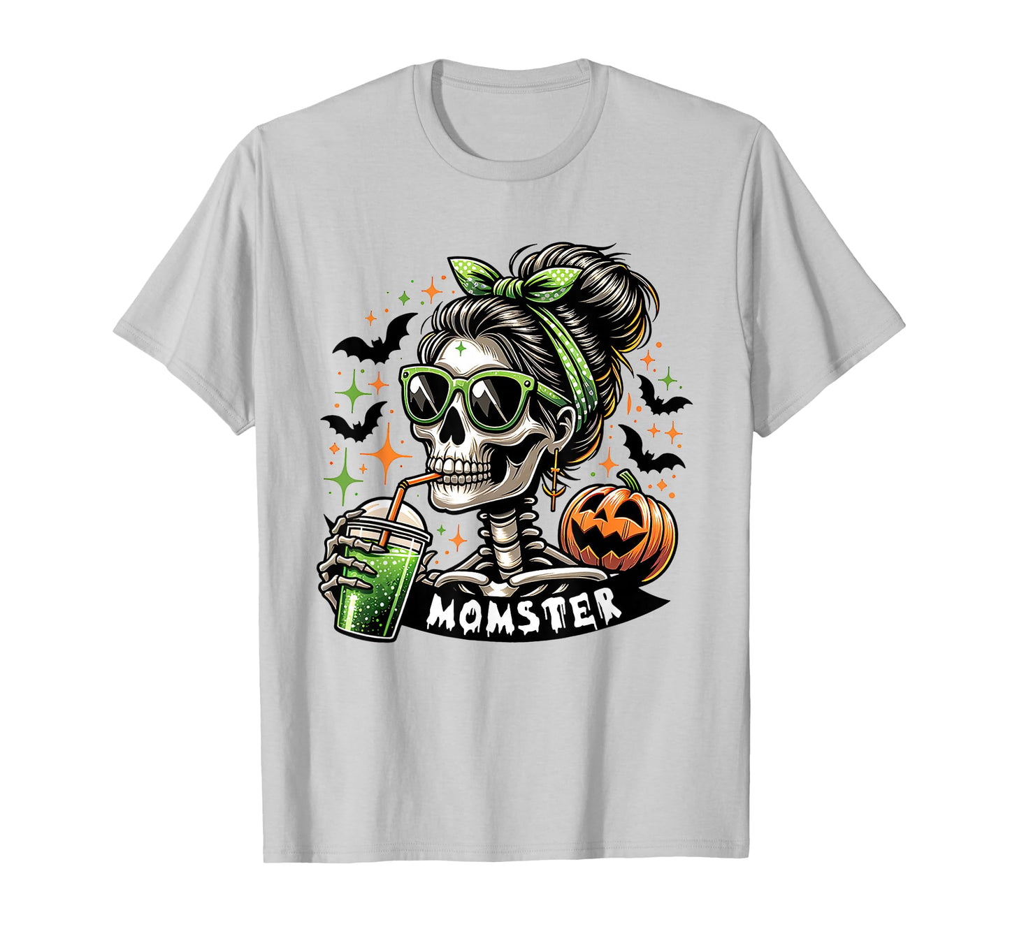 Momster Halloween Costume Skeleton Messy Bun Mother Coffee T-Shirt