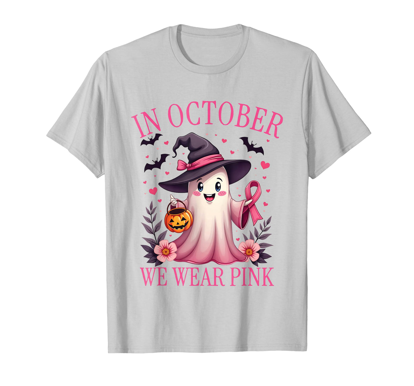 In October We Wear Pink Breast Cancer Awareness Halloween T-Shirt
