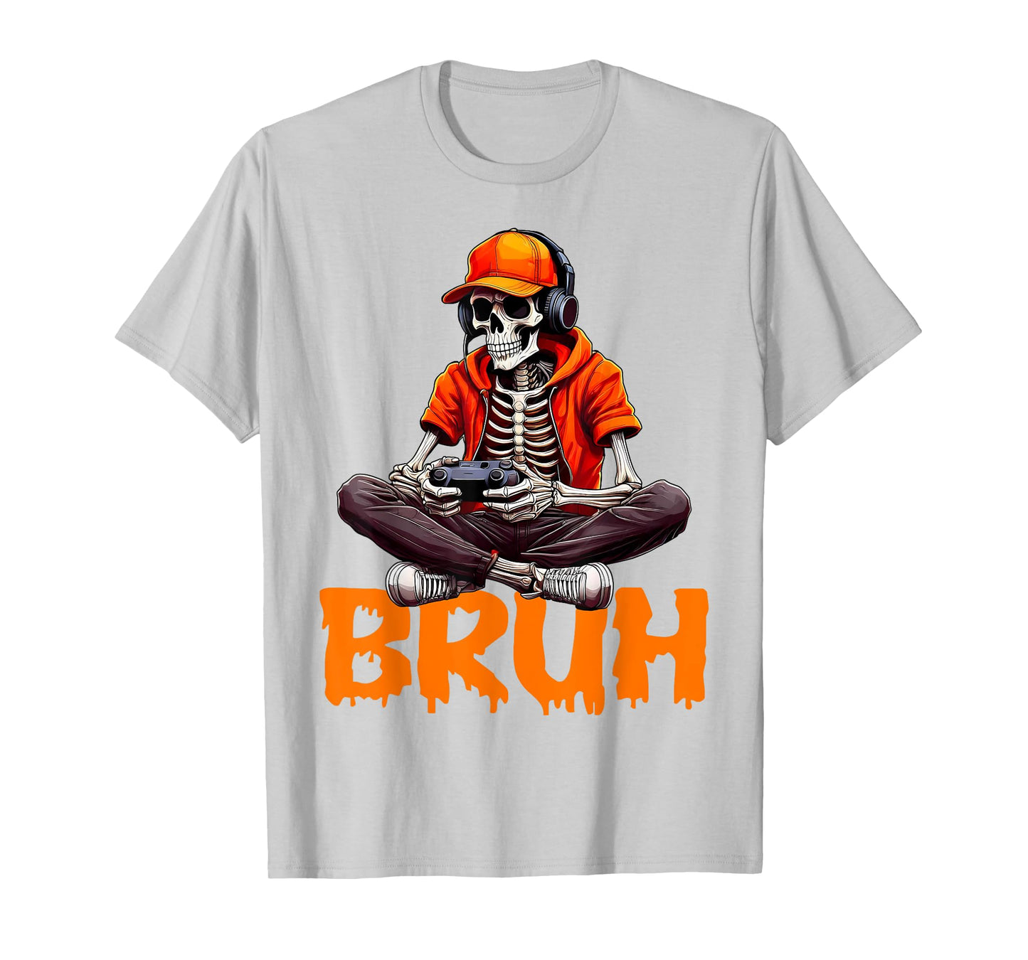 Bruh Halloween Boys Kids Gamer Mens Skeleton Video Gaming T-Shirt