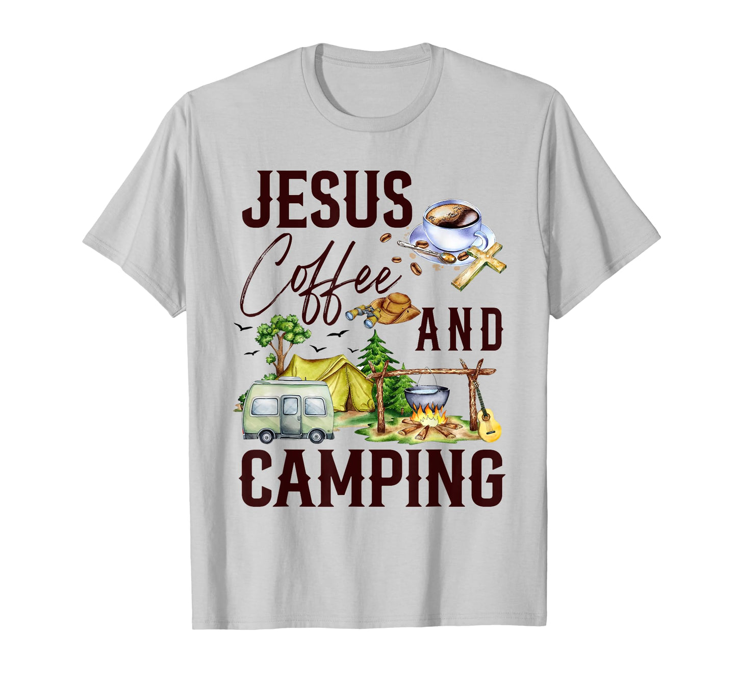Jesus Coffee And Camping For Camper Camping Christian T-Shirt