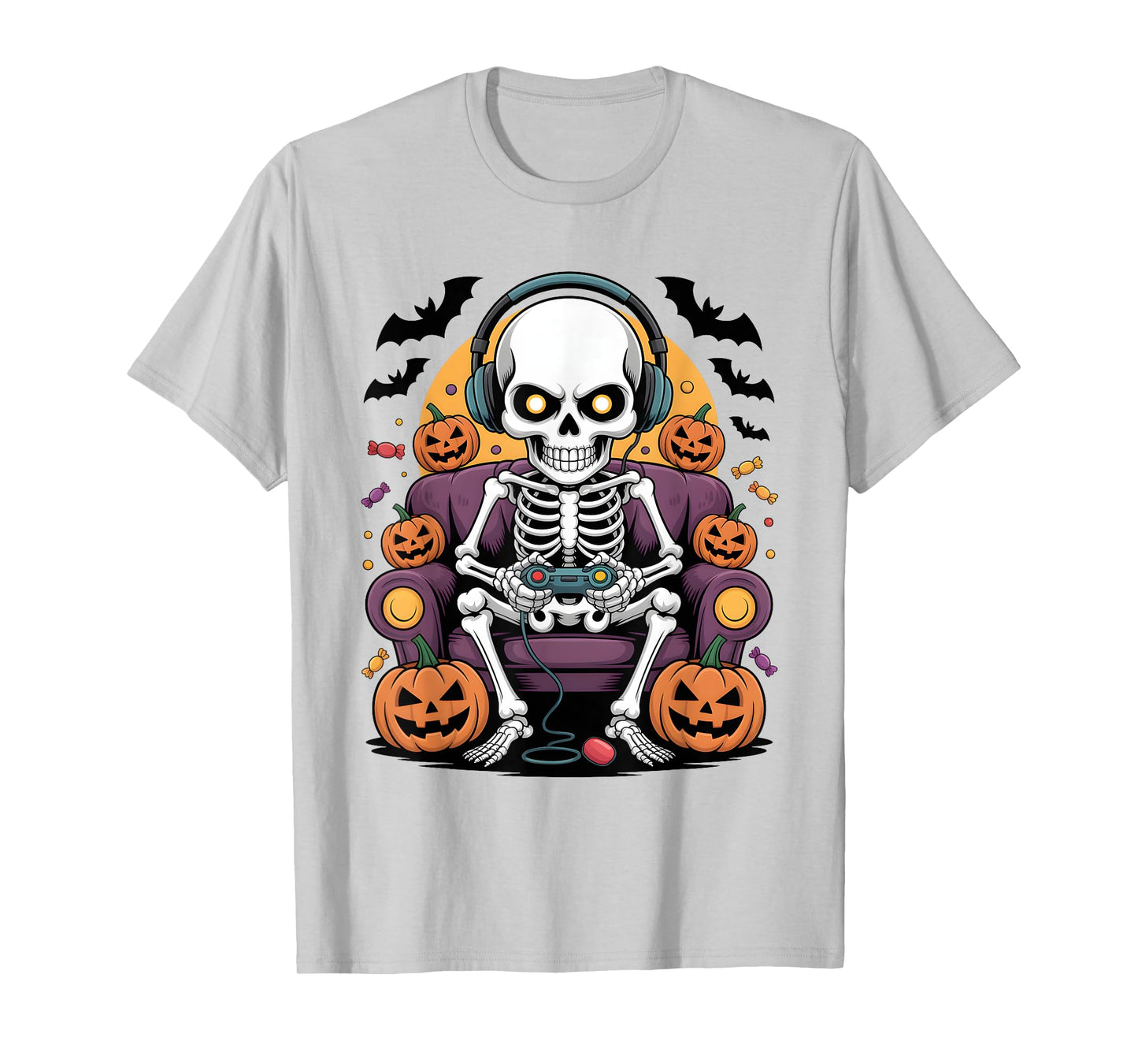 Skeleton Gamer Headphone Funny Halloween Gaming Boys Kids T-Shirt