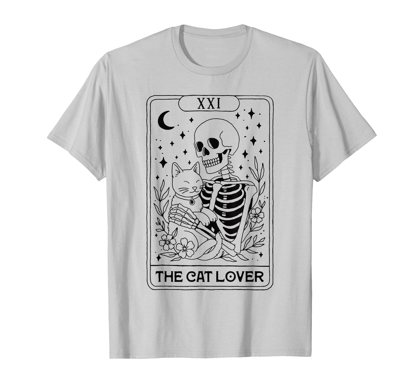 Tarot Skeleton Hugging Cat Gothic Witchy Halloween Cat Lover T-Shirt