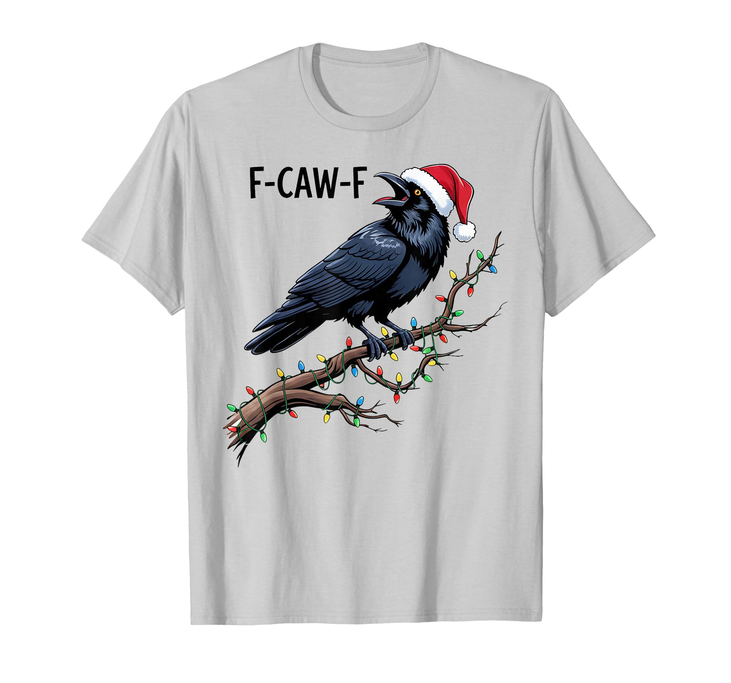 Black Crow F-Caw-F Funny Retro Christmas Lights Santa hat T-Shirt