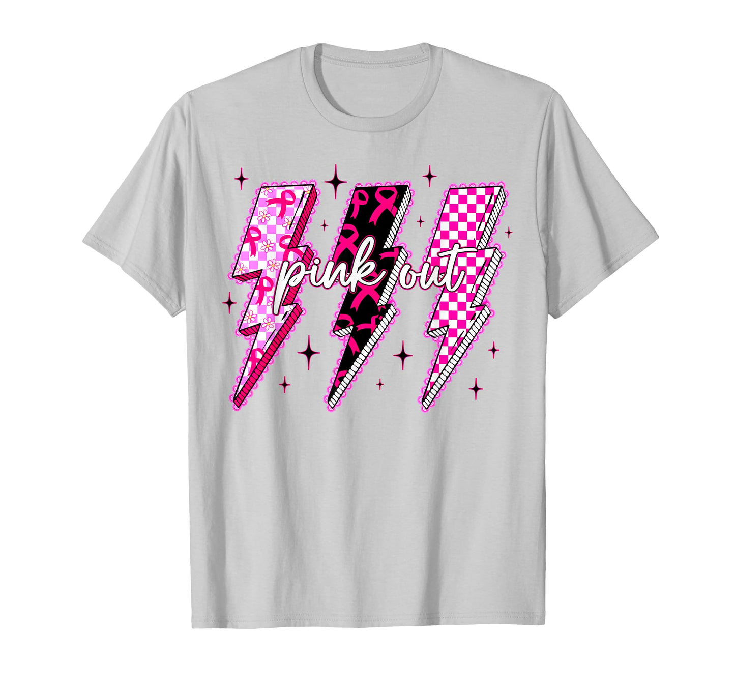 Pink Out Lightning Bolt Ribbon Breast Cancer Men Women Kid T-Shirt