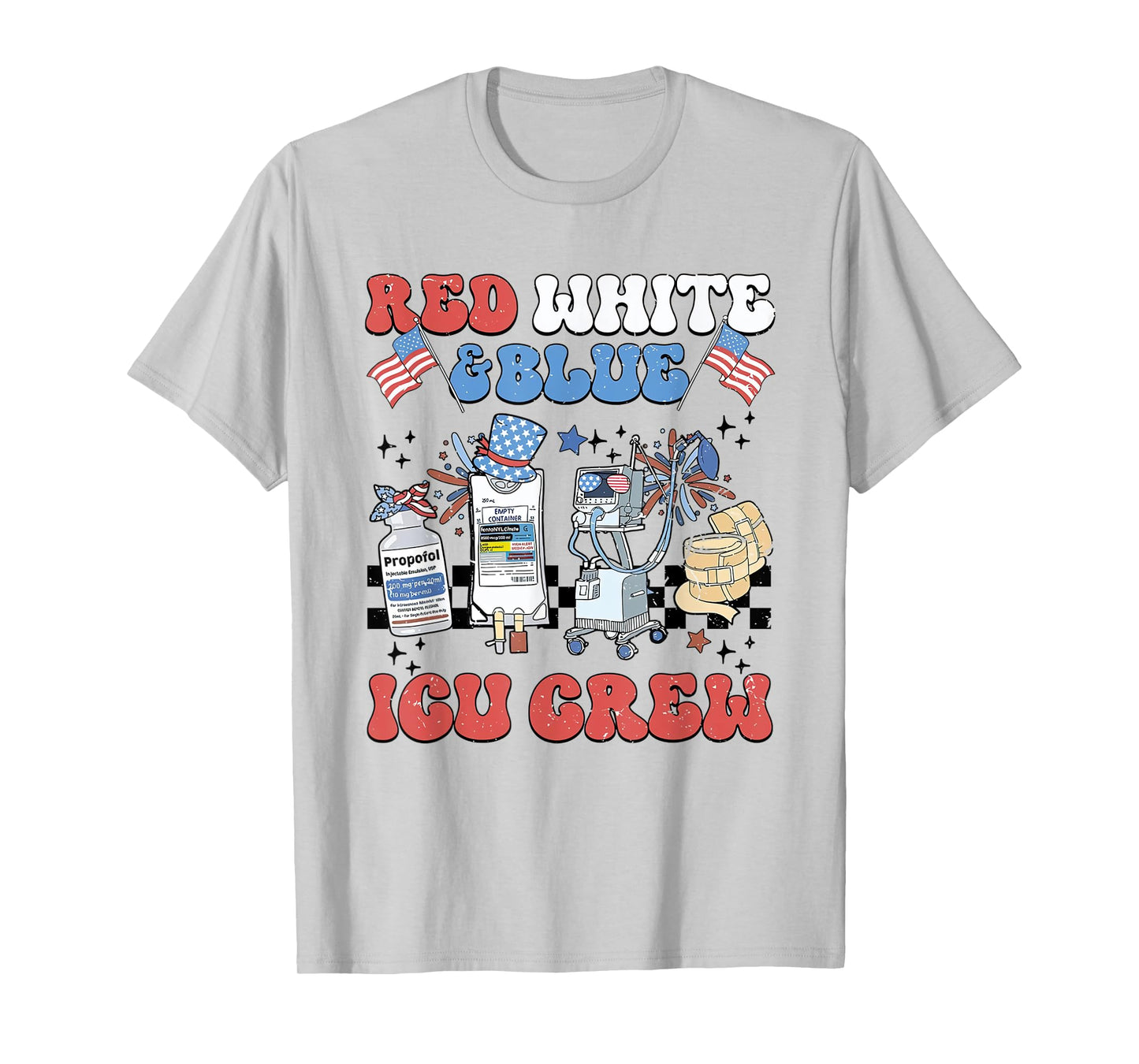 Women ICU Nurse 4th of July Retro Red White Blue ICU Crew T-Shirt