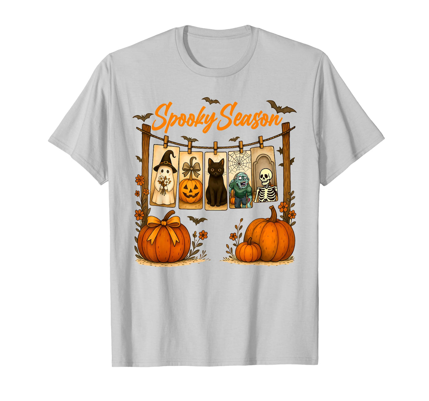 Halloween Vibes Spooky Season Boo Ghost Black Cat Skeleton T-Shirt