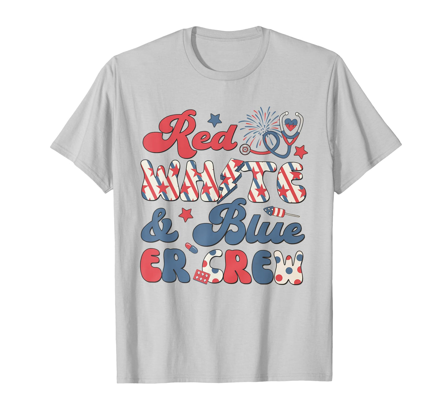 Emergency Room Tech 4th of July Retro Red White Blue ER Crew T-Shirt