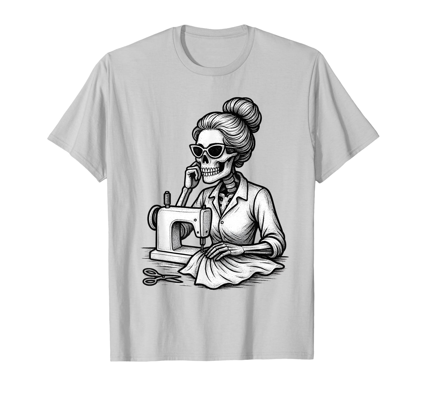 Messy Bun Hair Skeleton Sewer Halloween Quilting Costume T-Shirt