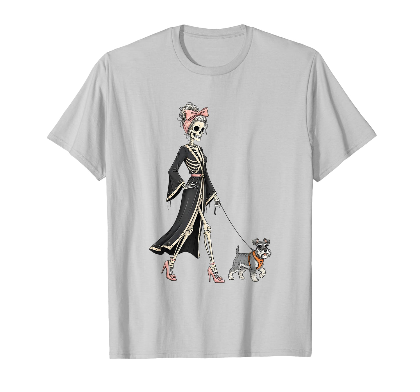 Skeleton Miniature Schnauzer Dog Walking Halloween Women T-Shirt