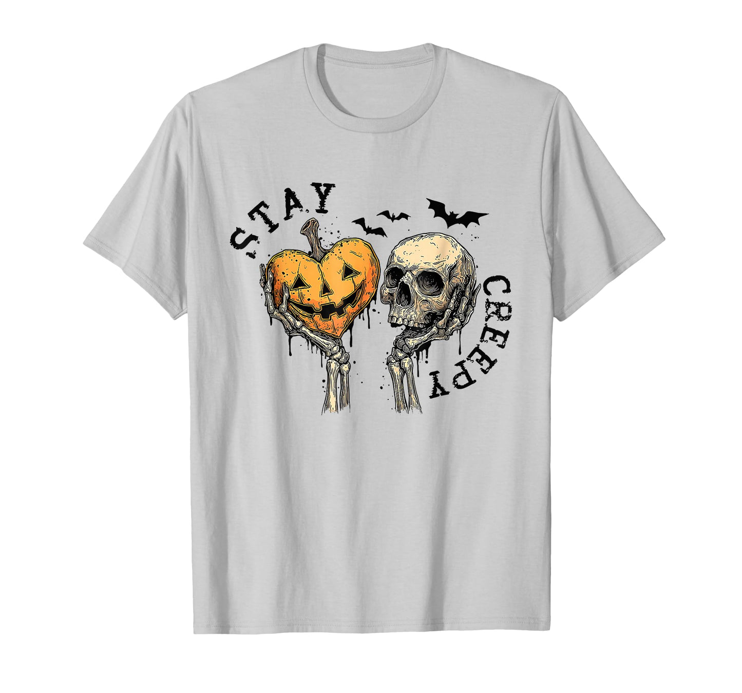 Funny Horror Stay Creepy Skeleton Hearts Pumpkin Halloween T-Shirt
