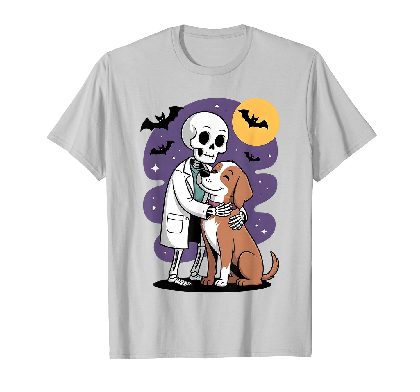 Skeleton Hugging Dog Funny Vet Dog Lover Halloween Men Women T-Shirt