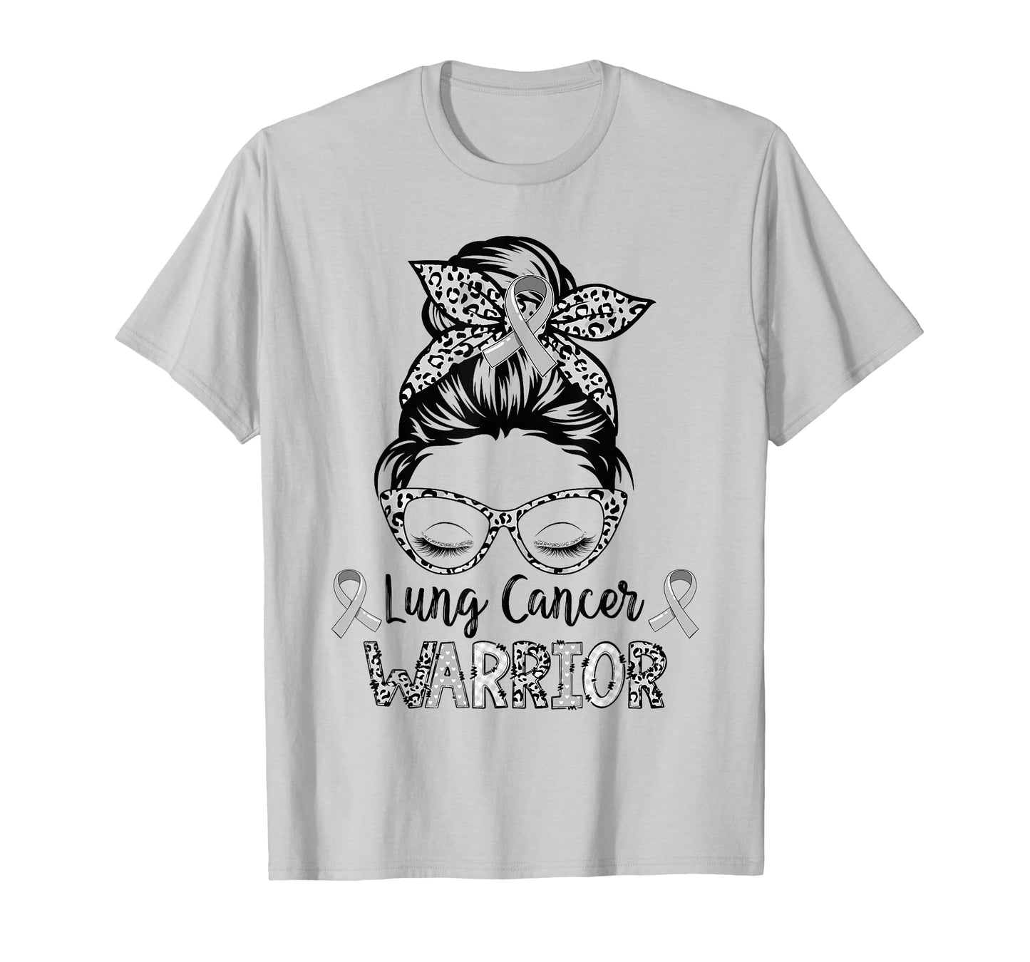 Lung Cancer Warrior Messy Bun Lung Warrior T-Shirt