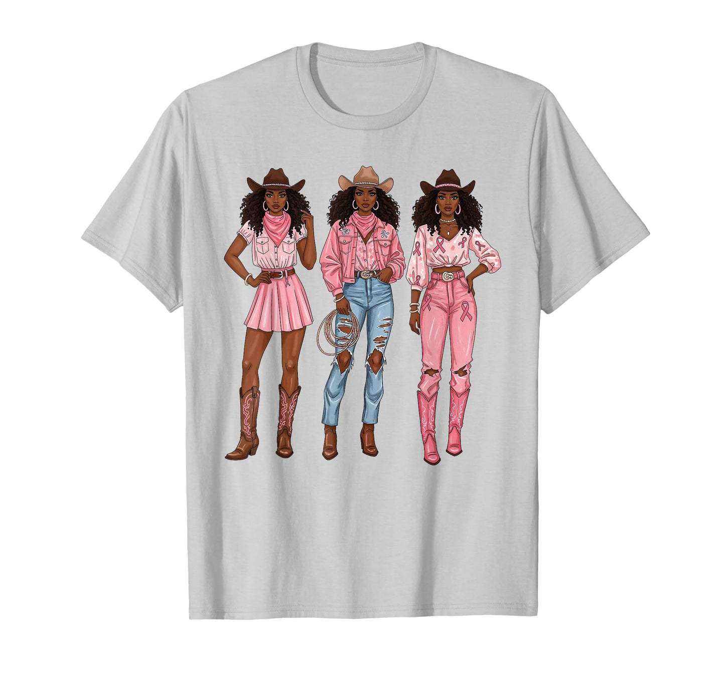 Black Cowgirl Breast Cancer Awareness Pink Ribbon Western T-Shirt