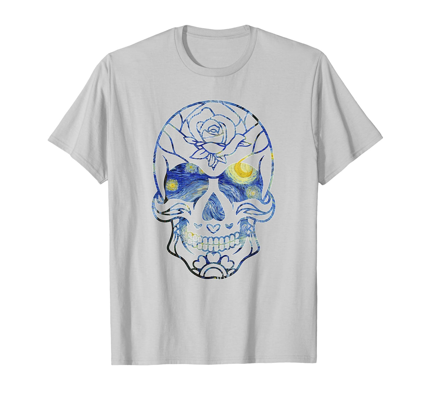 Van Gogh Starry Night Sugar Skull Day of the Dead Art T-Shirt