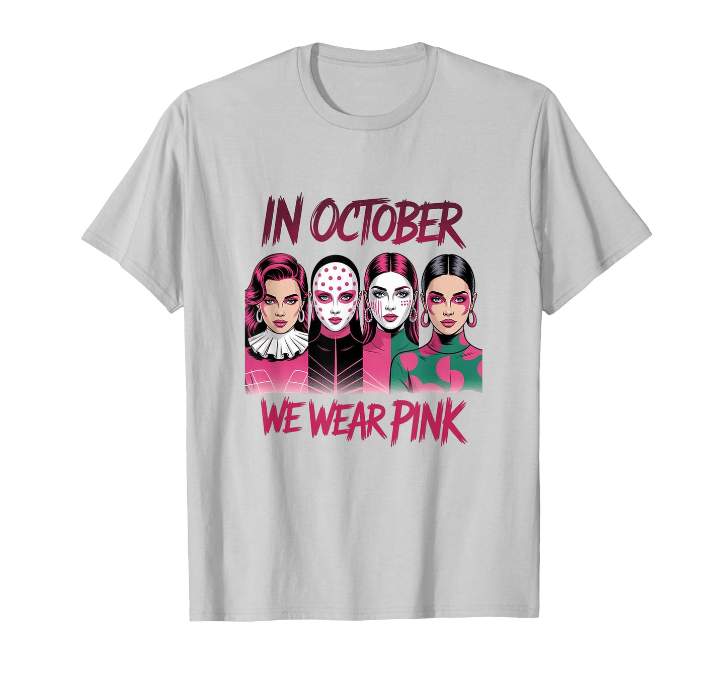 in October We Wear Pink - Witch & Ghost Halloween Apparel T-Shirt