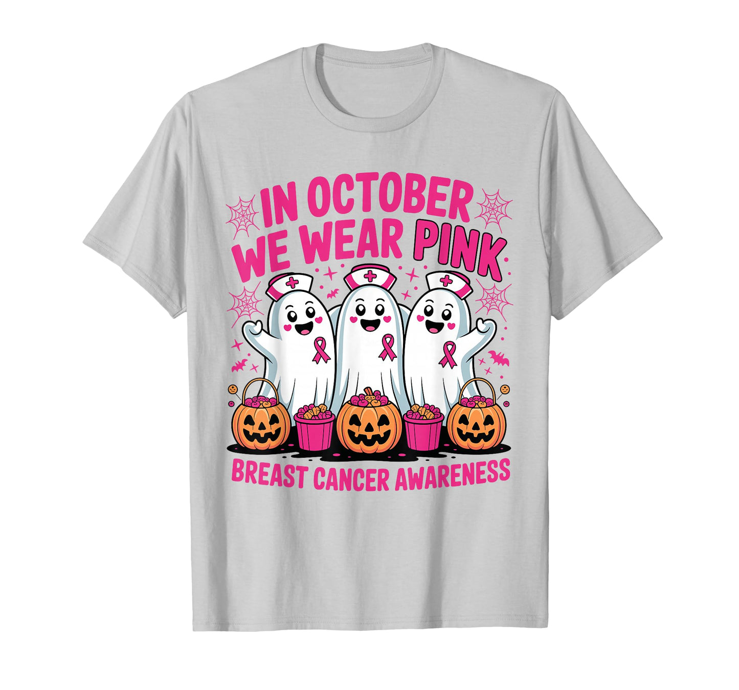 in October We Wear Pink Nurse Breast Cancer Halloween T-Shirt