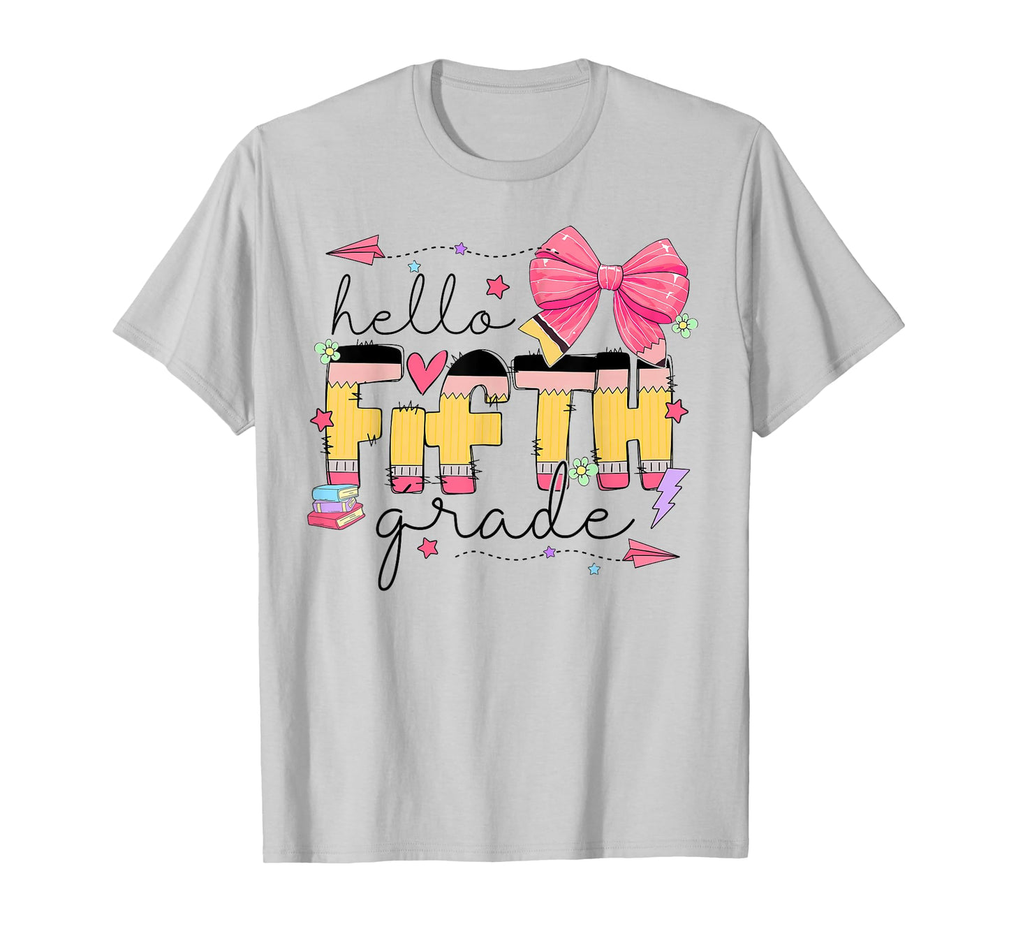 Back To School Hello Fifth Grade Teacher Coquette Pencil Bow T-Shirt