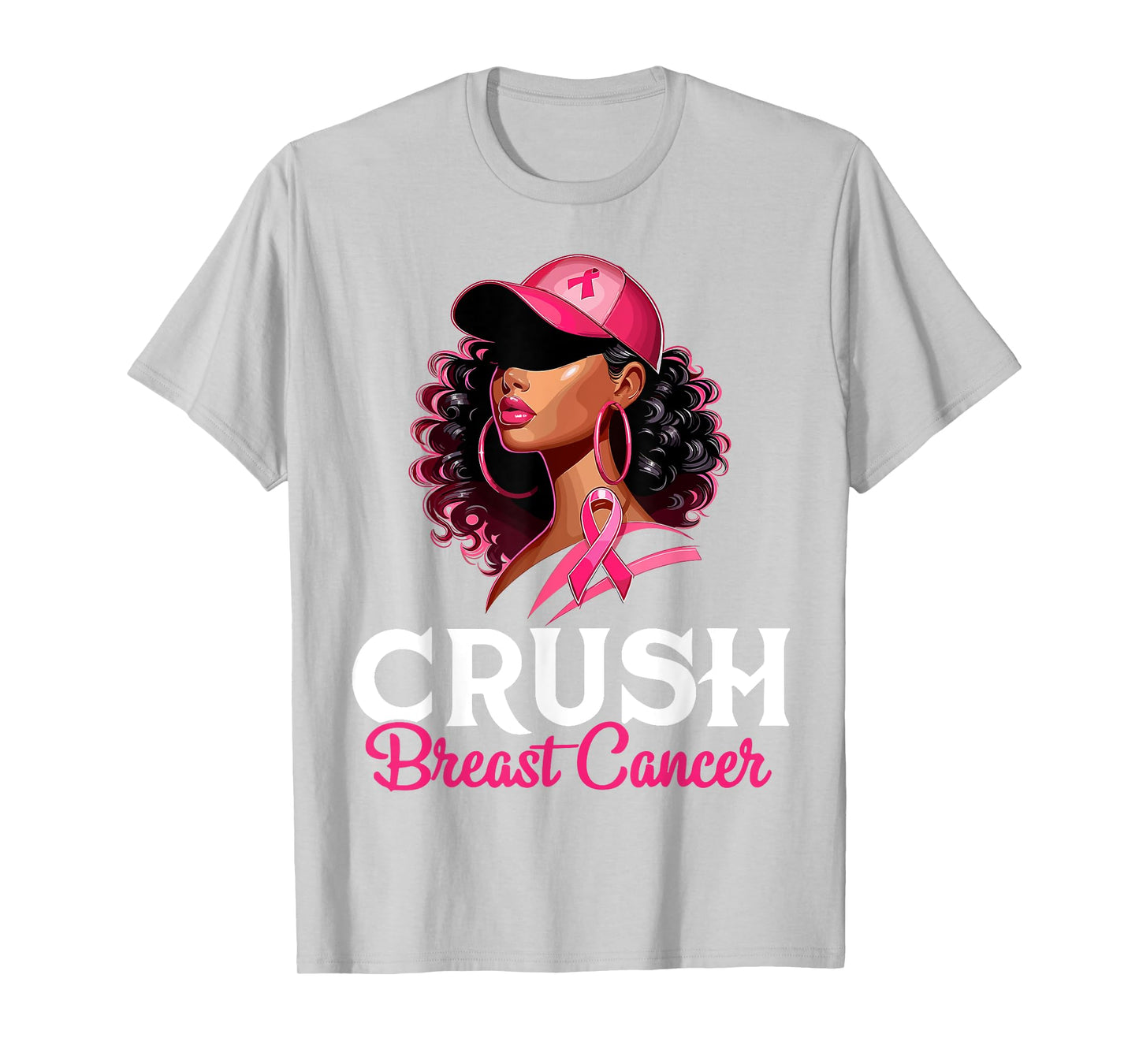 Crush Breast Cancer Awareness Black Afro Woman Pink Ribbon T-Shirt