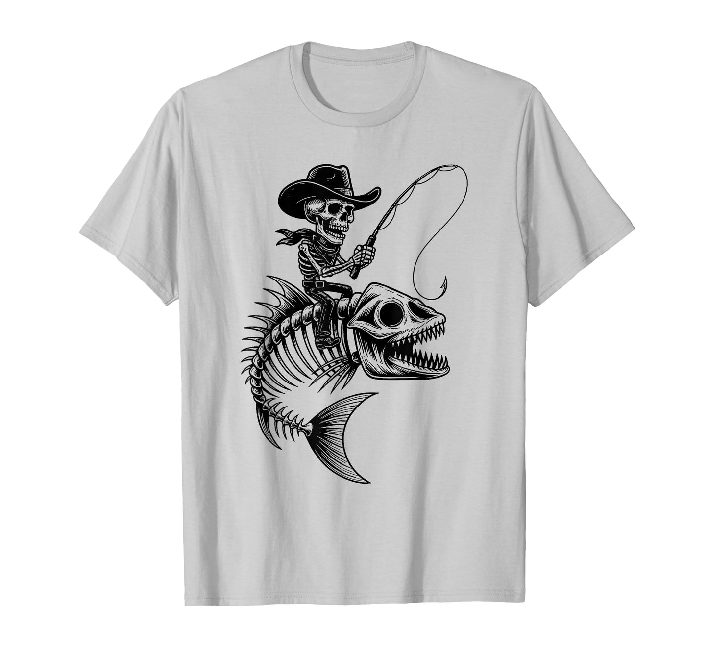 Cowboy Skeleton Riding Fish Bones Spooky Fishing Western T-Shirt