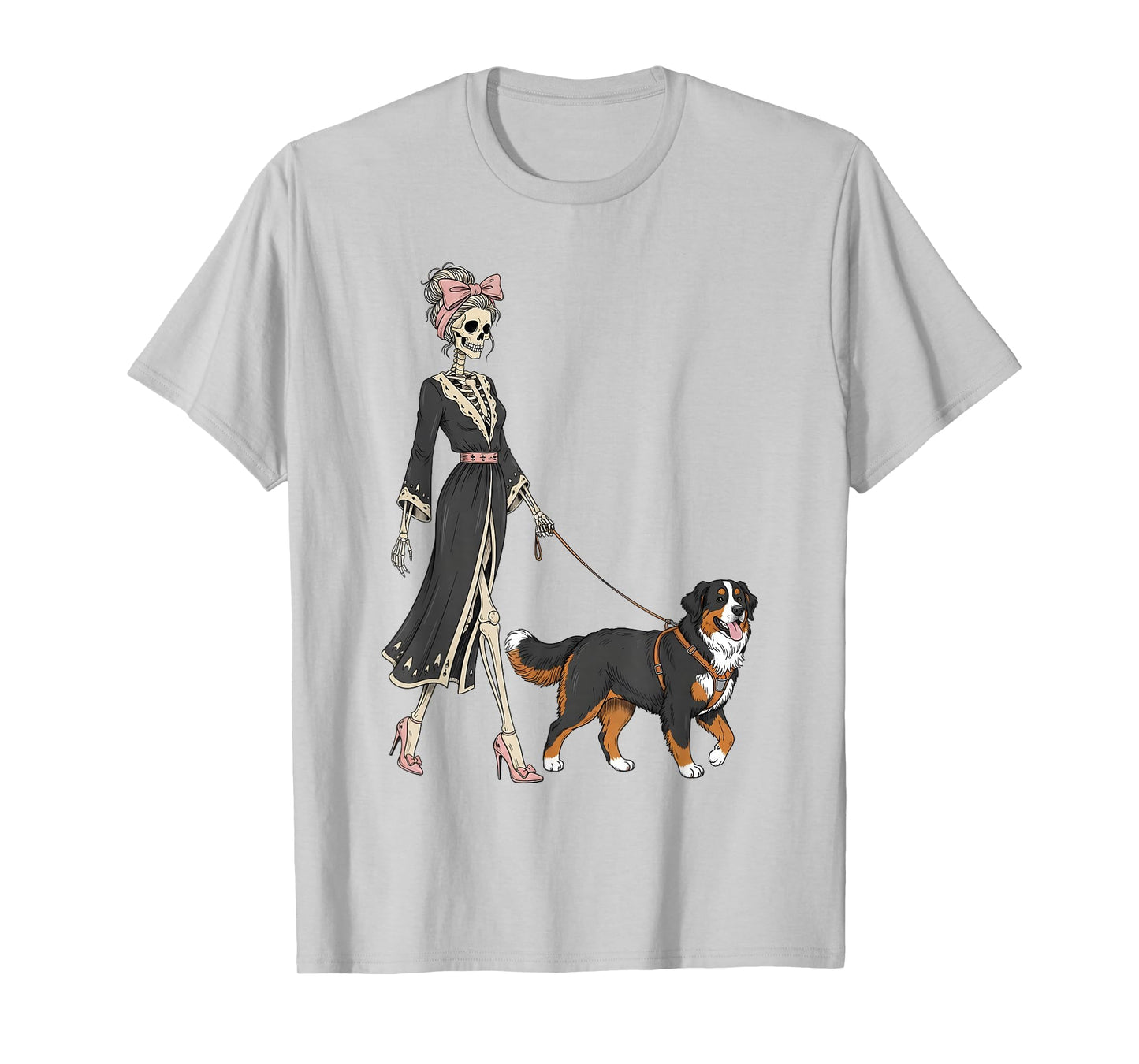 Skeleton Bernese Mountain Walking Halloween Women T-Shirt
