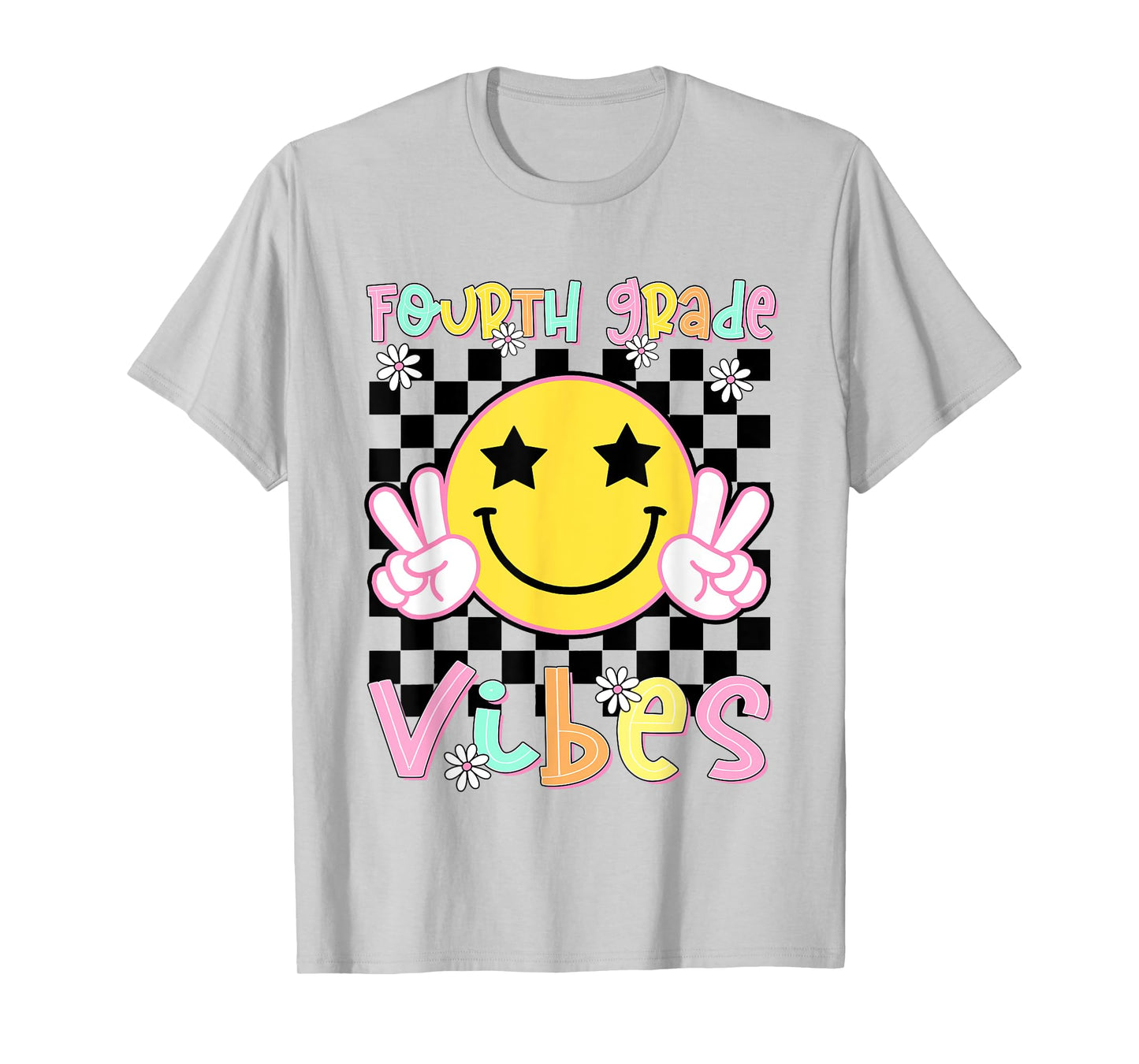Fourth Grade Vibes Groovy Smile Face Back To School Girl Kid T-Shirt