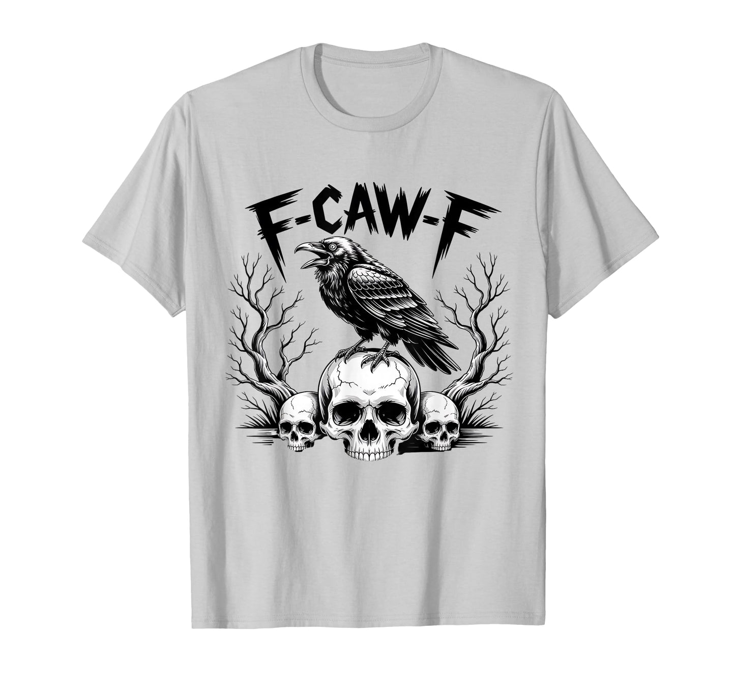 Black Crow Skull F-Caw-F Funny Retro Bird Halloween Humor T-Shirt