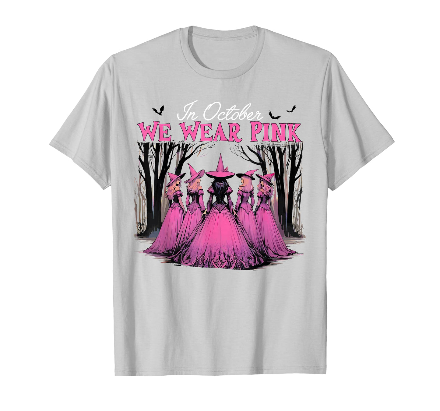 In October We Wear Pink Witch Halloween Breast Cancer Women T-Shirt