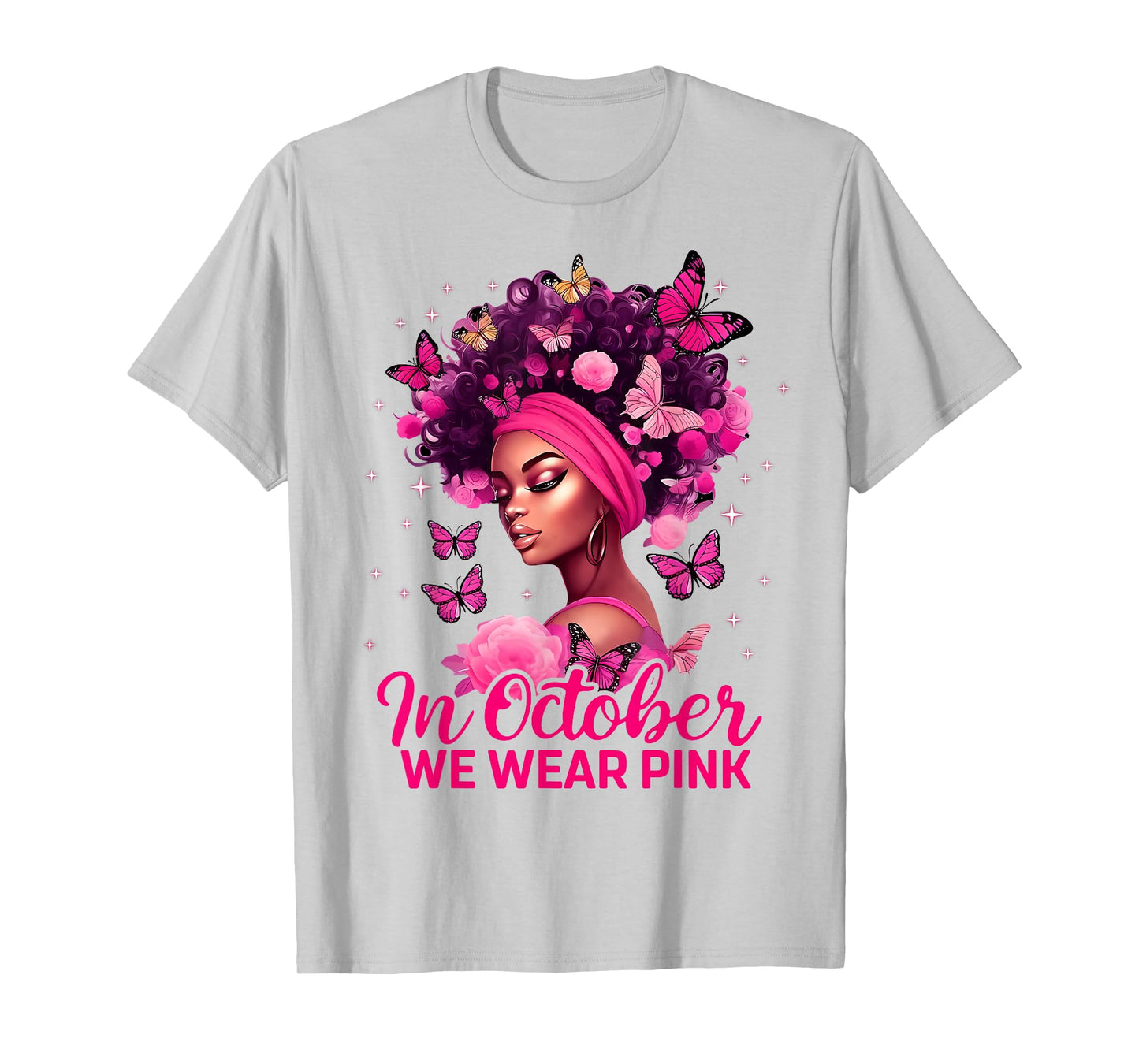 in October We Wear Pink Black Women Breast Cancer Awareness T-Shirt