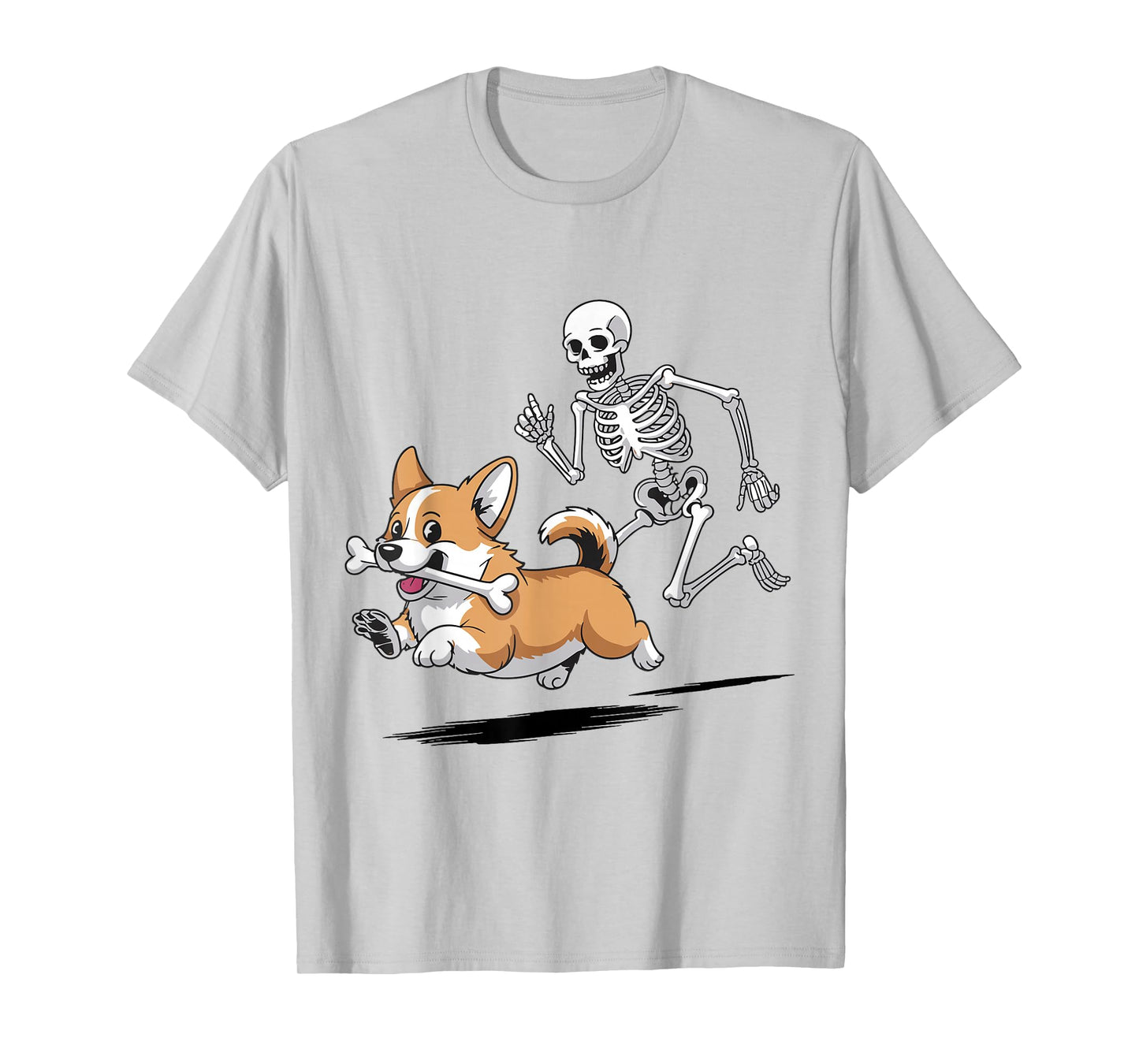 Funny Skeleton Chasing Corgi Halloween for Dog Mom Pet Lover T-Shirt