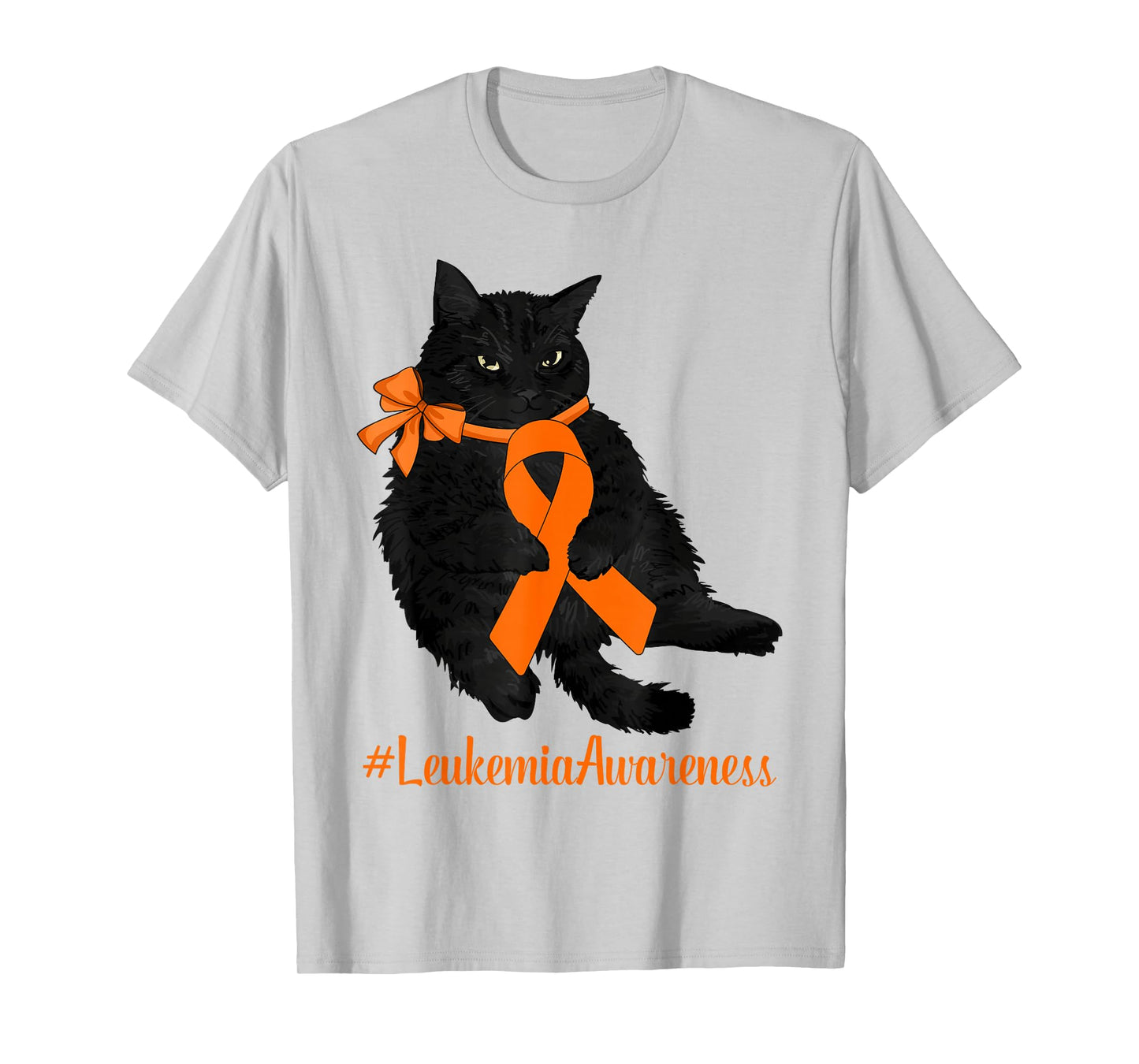 Leukemia Awareness Warrior Fighter Black Cat Orange Ribbon T-Shirt for Men Women Kids
