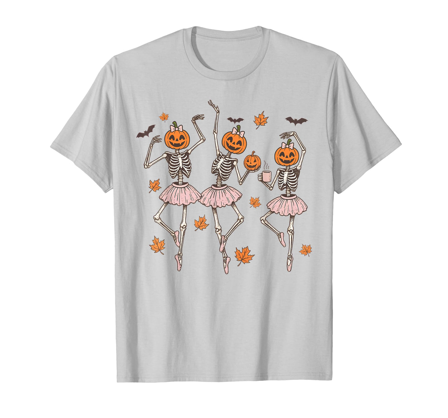 Girls Halloween Ballet Skeleton Pumpkin Girls Skeleton Women T-Shirt