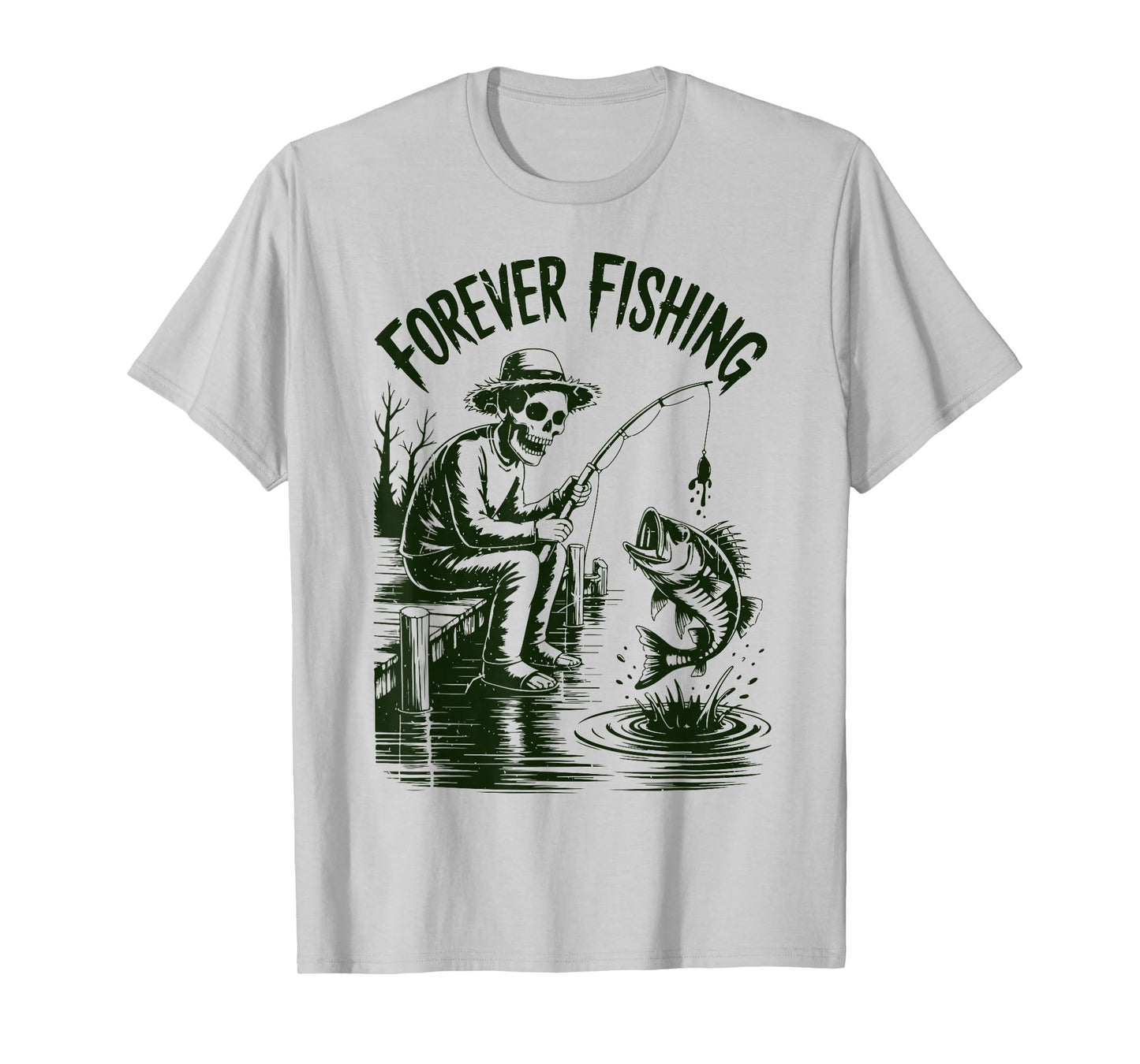 Youth Boy Forever Fishing Halloween Skeleton Funny Fisherman T-Shirt