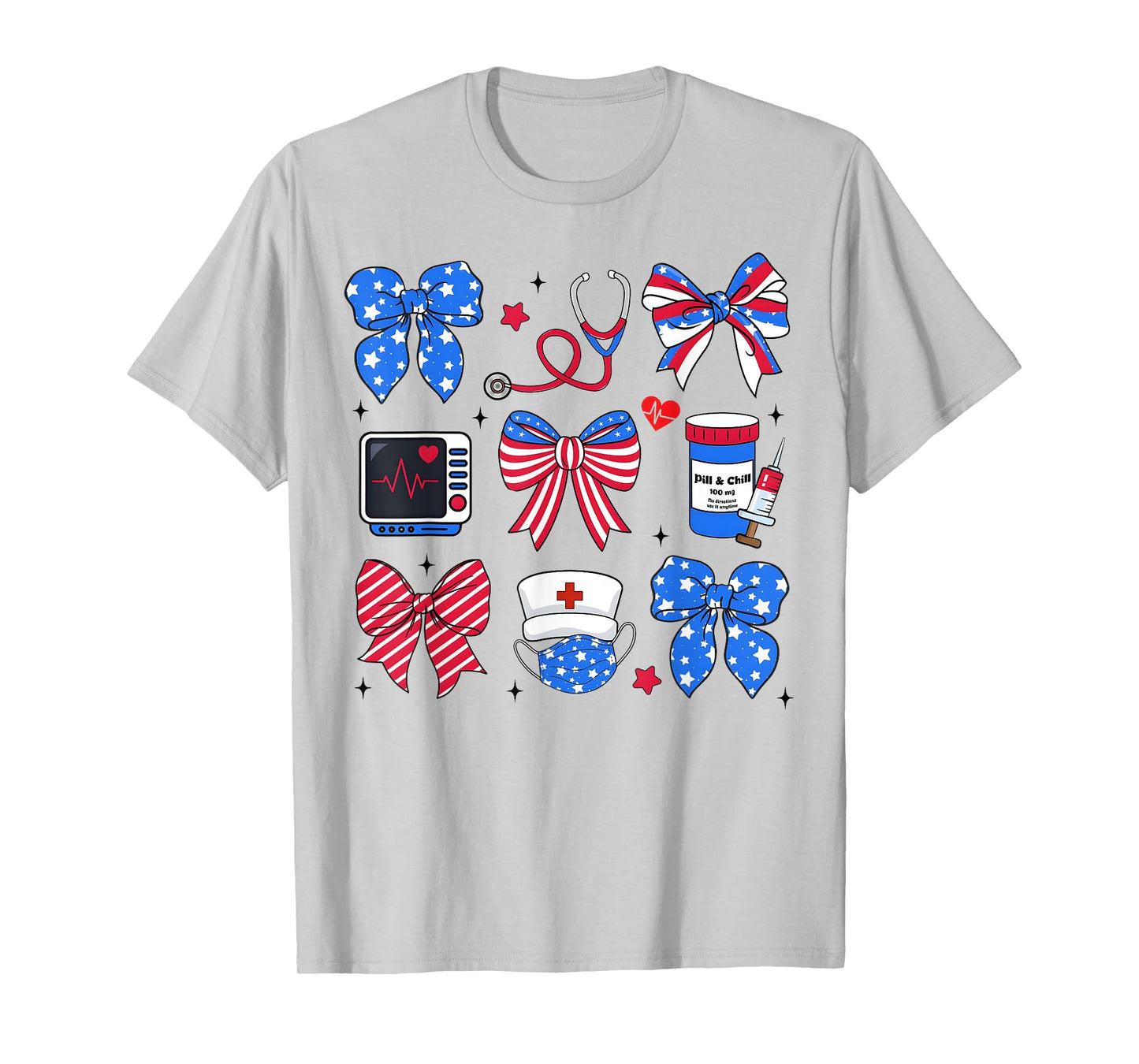 Coquette Bow 4th Of July Nurse Nursing USA Flag Girl Women T-Shirt