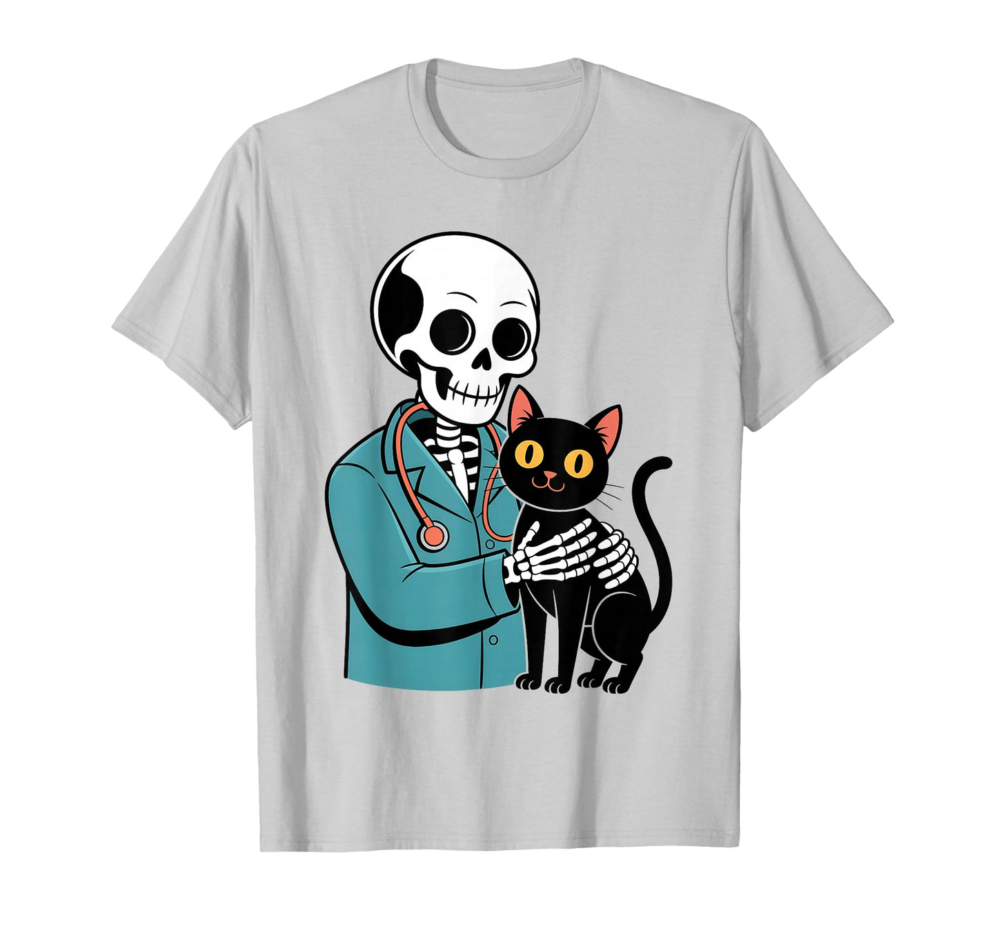 Skeleton Hugging Cat Funny Vet Cat Lover Halloween Men Women T-Shirt