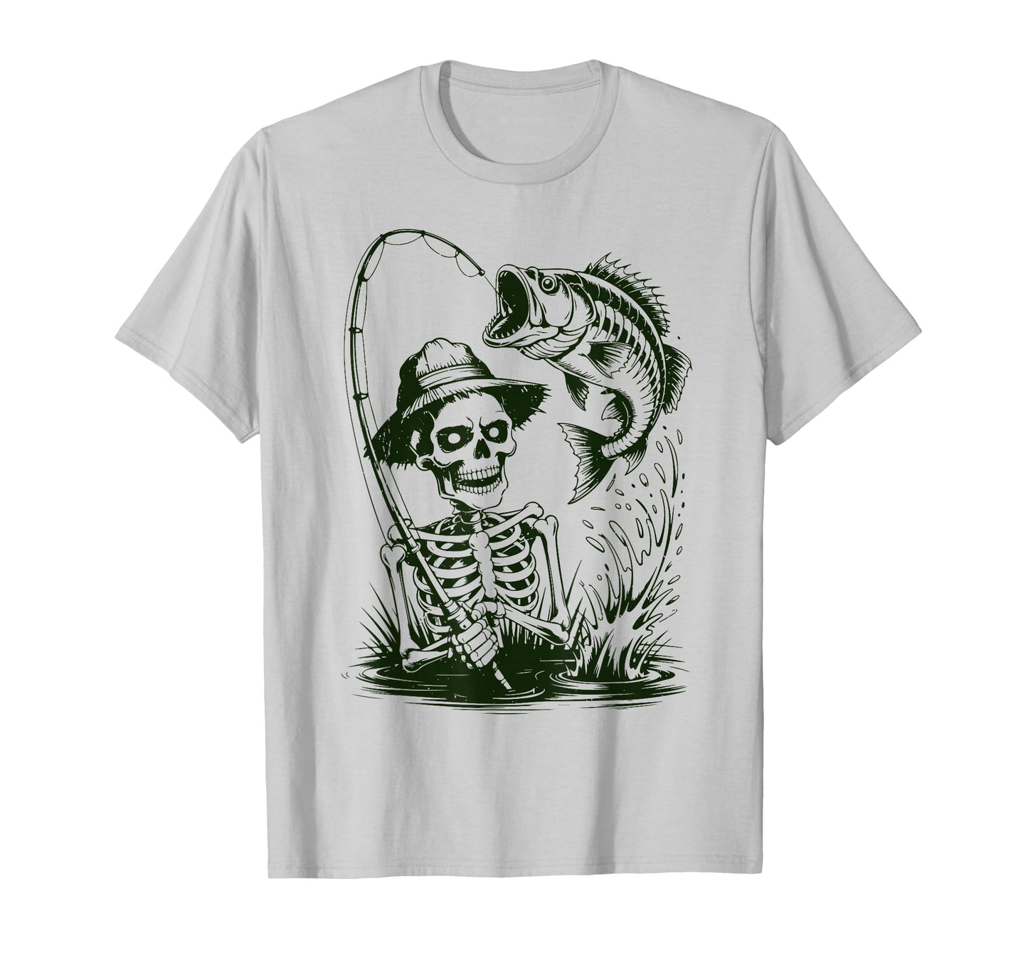 Men Bass Fish Skeleton Fishing Halloween Funny Fisherman Boy T-Shirt