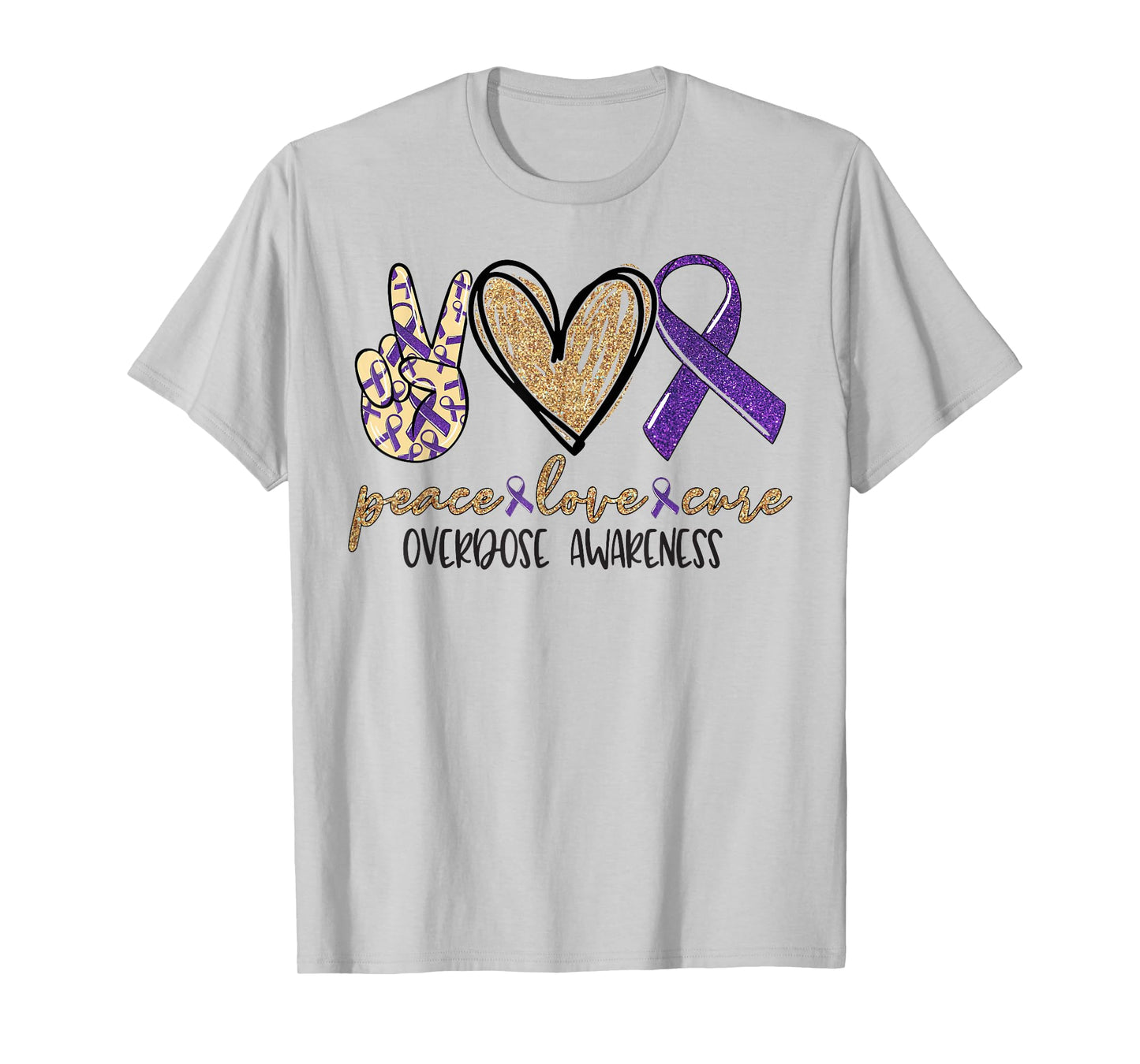 Peace Love Cure Purple Ribbon Overdose Awareness T-Shirt
