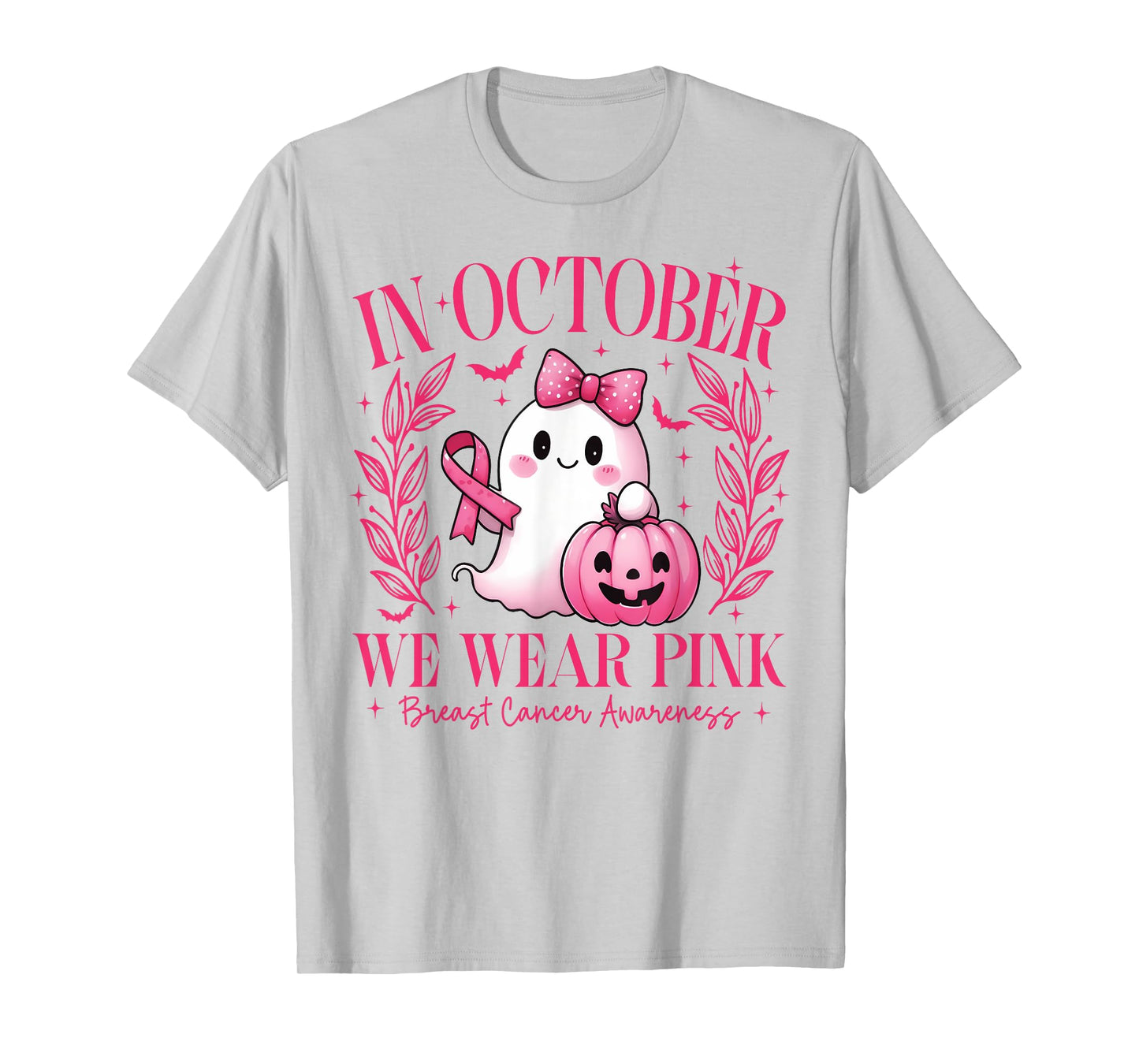 in October We Wear Pink Cute Ghost Breast Cancer Awareness T-Shirt