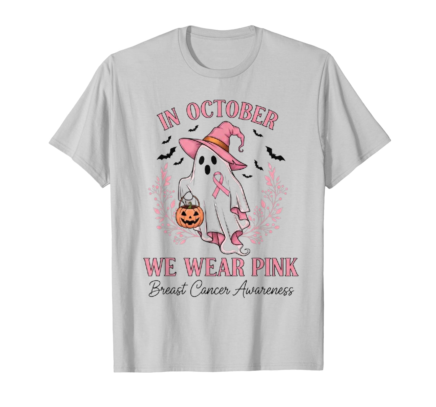 in October We Wear Pink Shirt Ghost Breast Cancer Awareness T-Shirt