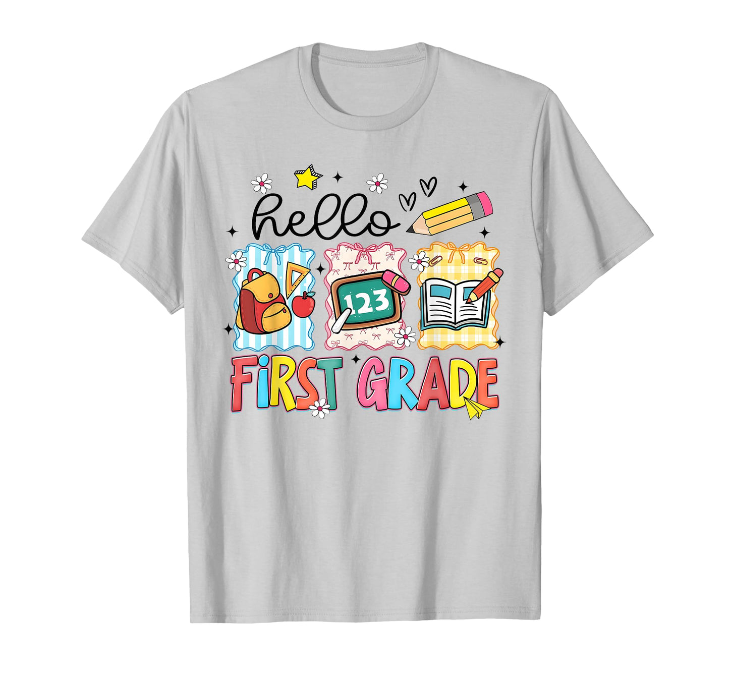 Hello First Grade First Day School Teacher Girl Cute Bow T-Shirt