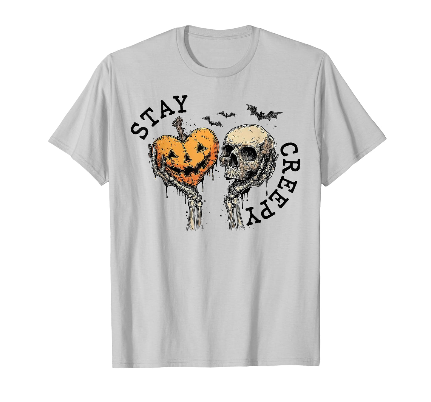 Stay Creepy Dripping Heart Halloween Skeleton Hand Spooky T-Shirt