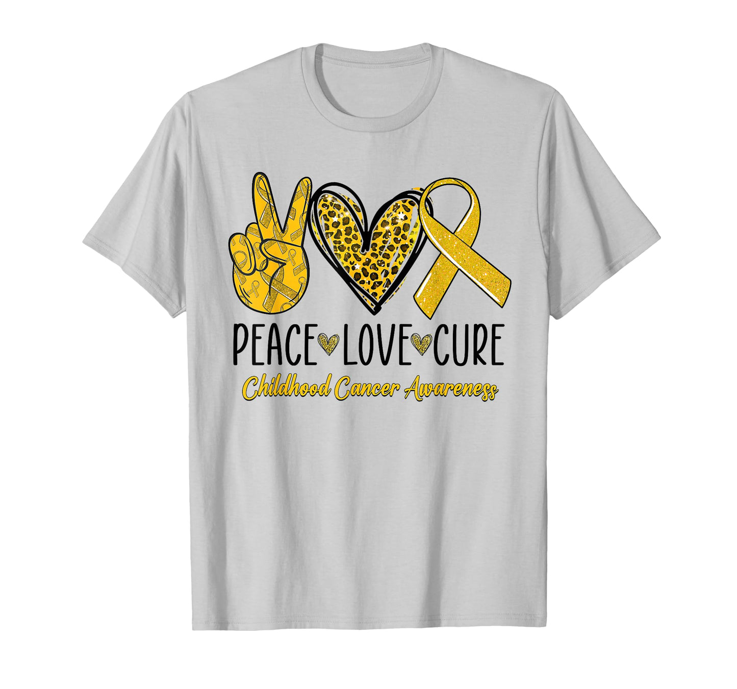 Peace Love Cure Childhood Cancer Awareness Gold Ribbon T-Shirt
