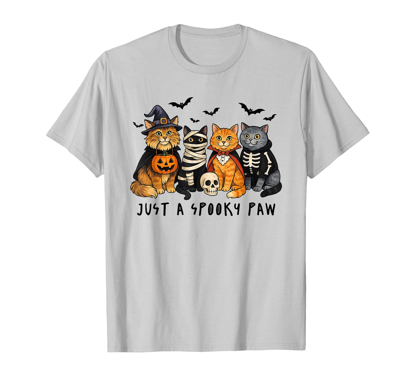 Just a Spooky Paw Halloween Cat Funny Cute Mummy Skeleton T-Shirt
