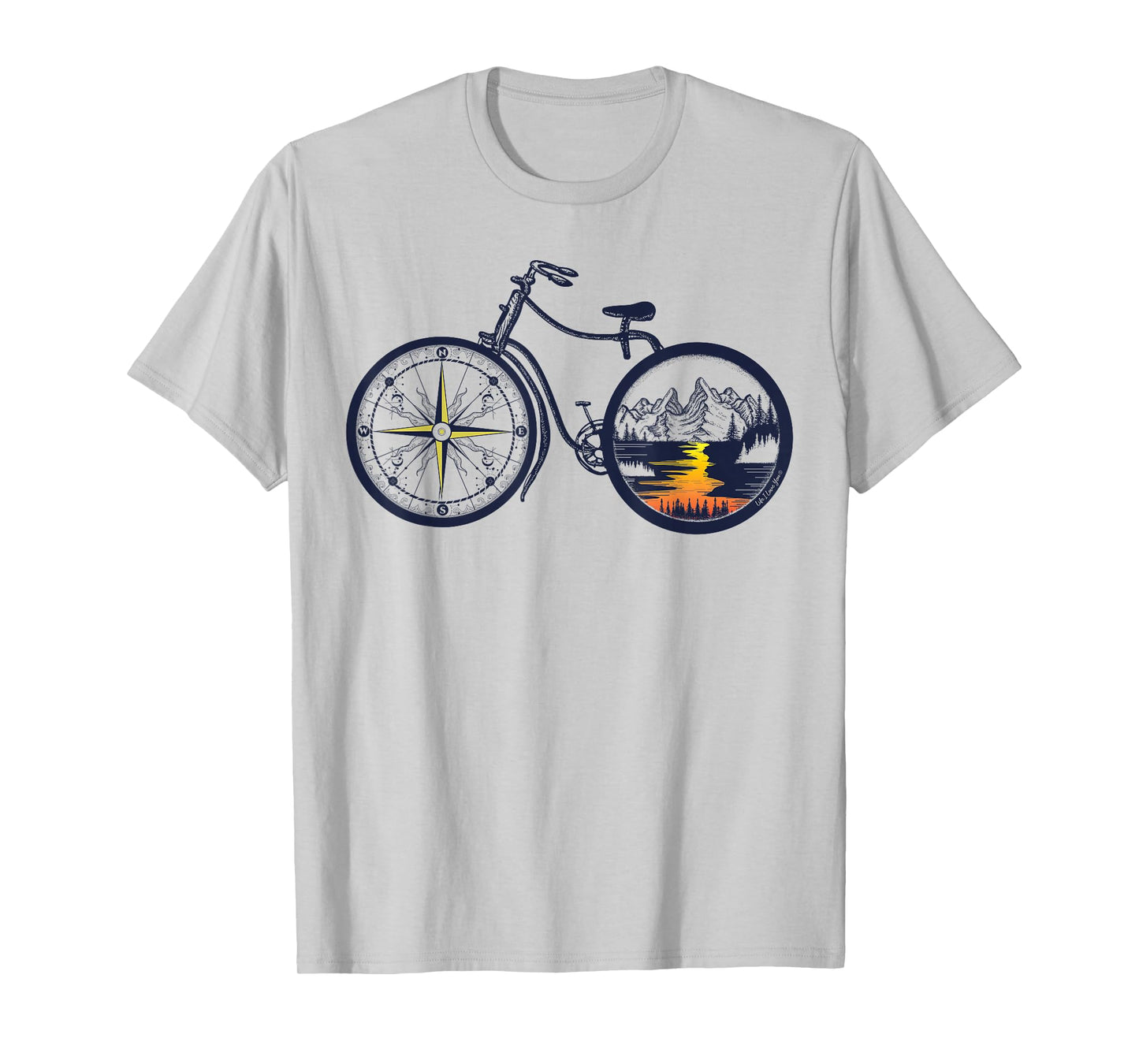 Retro Bicycle with Compass and Mountains - Cycling T-Shirt