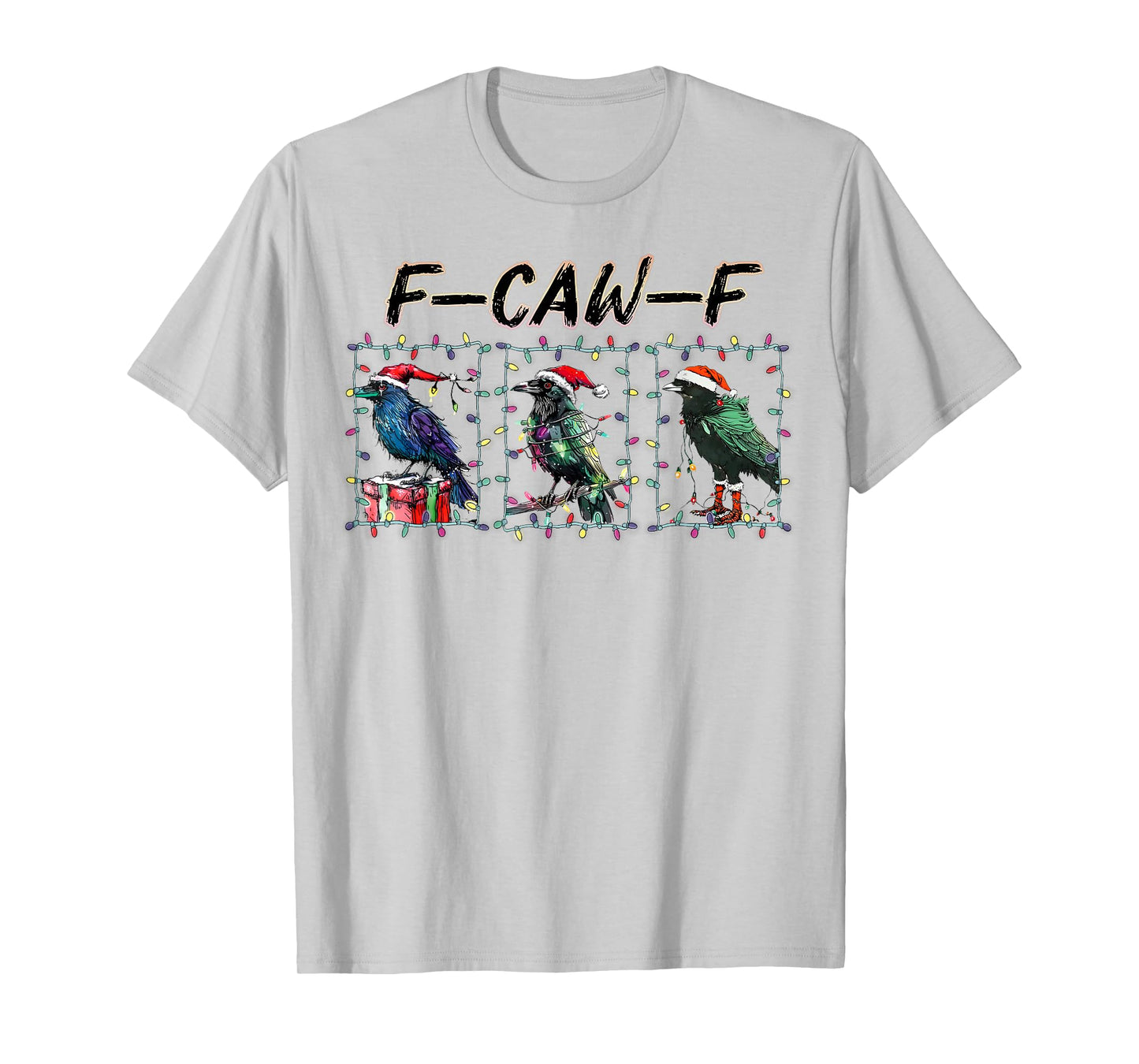 Black Crow F-Caw-F Funny Retro Christmas Lights Santa Hat T-Shirt