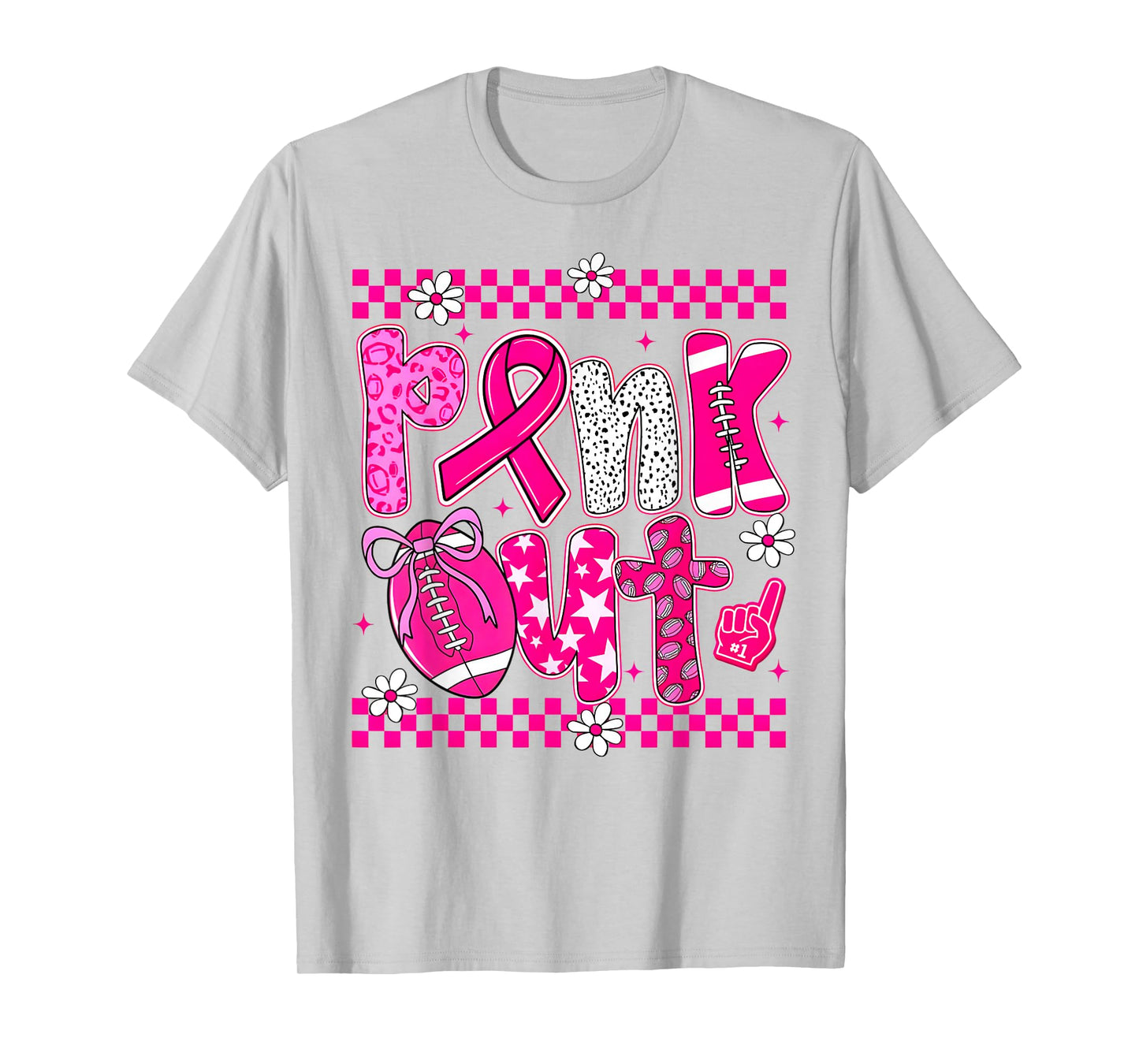 Pink Out Breast Cancer Football Coquette Bow Mom Girls Women T-Shirt