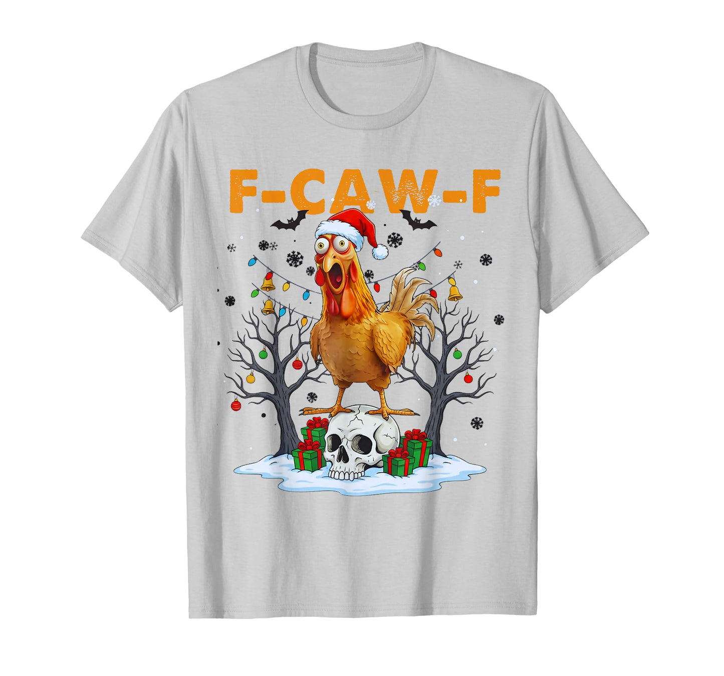Funny Chicken F-CAW-F Christmas Halloween Skull FcawF Xmas T-Shirt