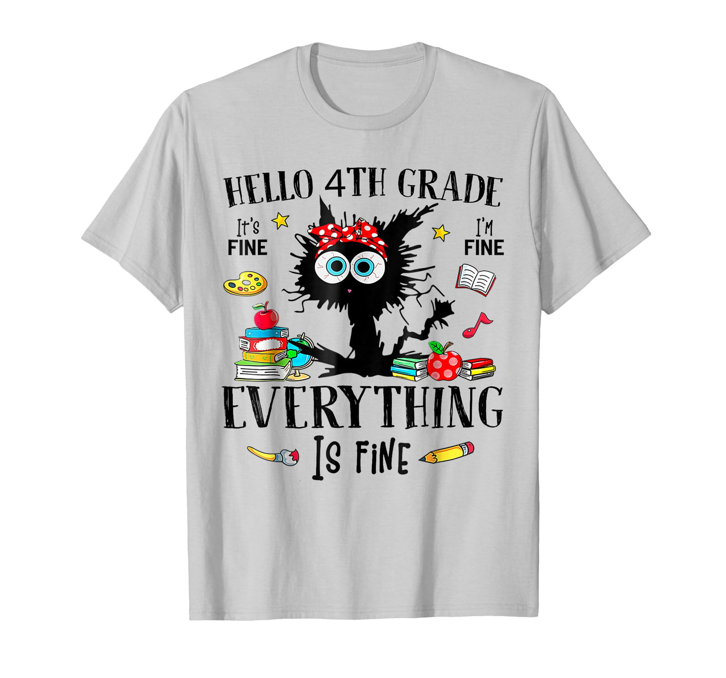 Hello 4th Grade Back To School Teacher & Kids Funny Cat T-Shirt